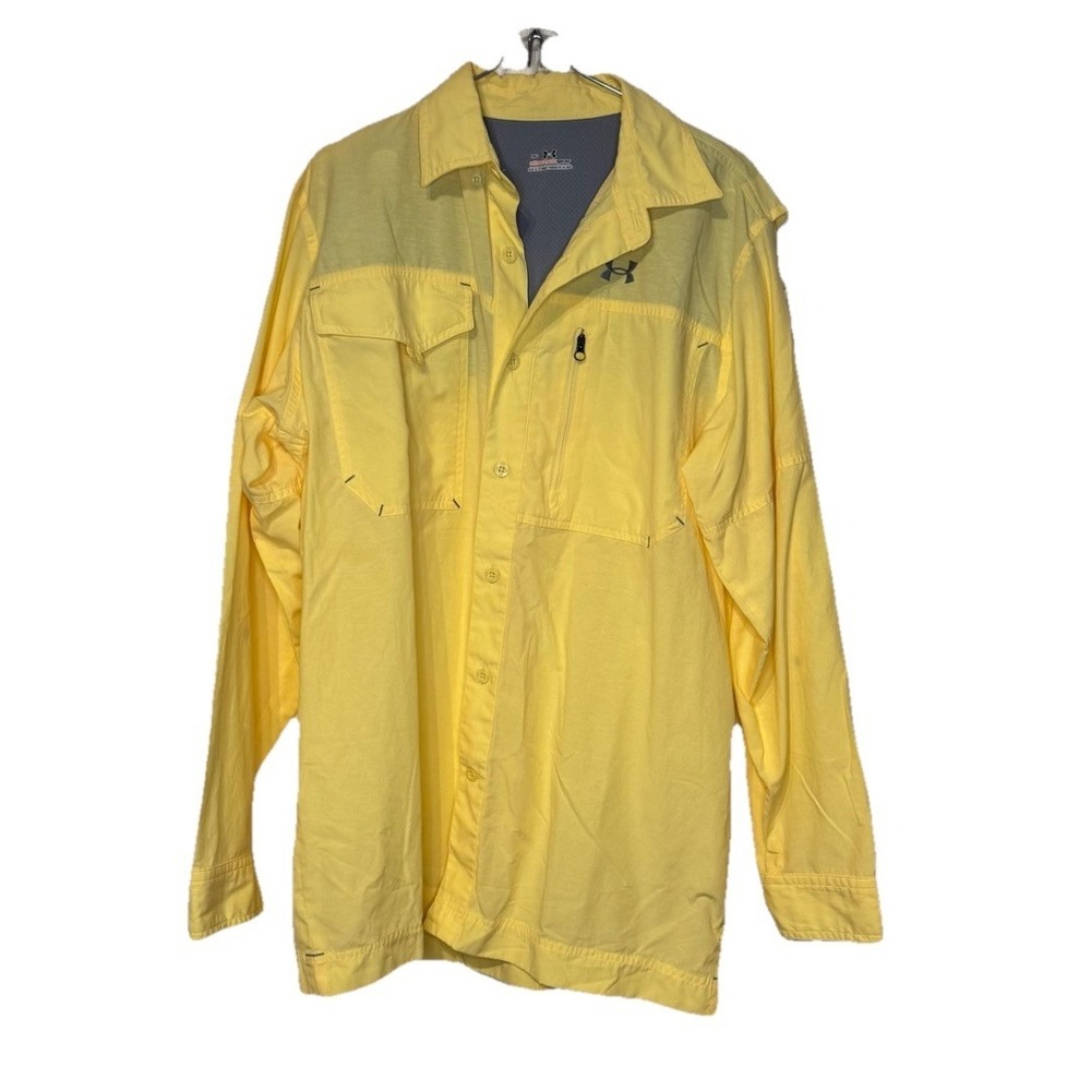Under armour Men's Shirt All Season Gear Vented Fishing Button Up Yellow Medium